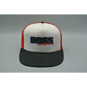 Boss for the Day  Trucker Hat Mesh Snapback Athletic Headwear OS Vtg Red White